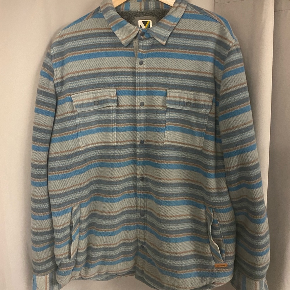 Men's Striped Blue and Gray Shirt Jacket